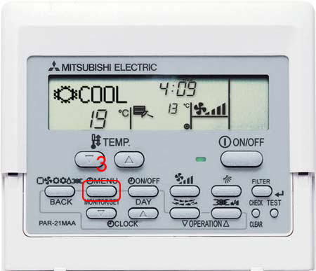 Paso 2 para cambio de idioma del termostato PAR-21MAA de Mitsubishi Electric